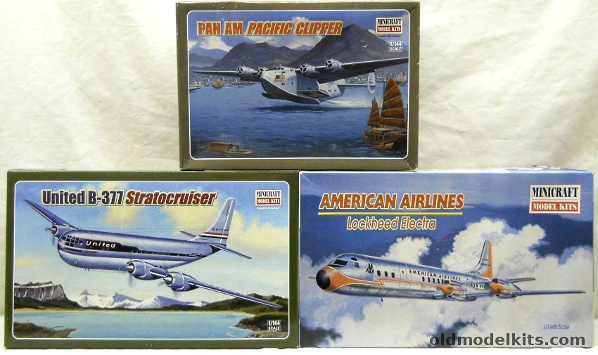 Minicraft 1/144 Boeing 314 Clipper Pan Am (ex-Airfix)  / 14476 Lockheed Electra American Airlines / Boeing B-377 Stratocruiser United Airlines plastic model kit